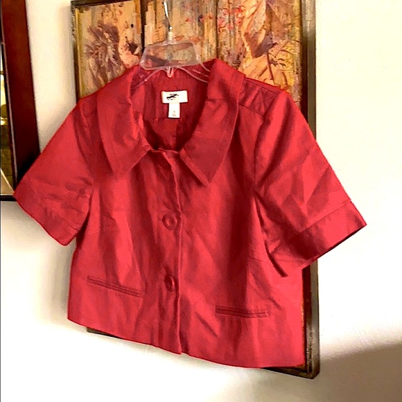ANN TAYLOR LOFT BRIGHT RED SS CROP BLAZER JACKET 8 - Picture 11 of 13